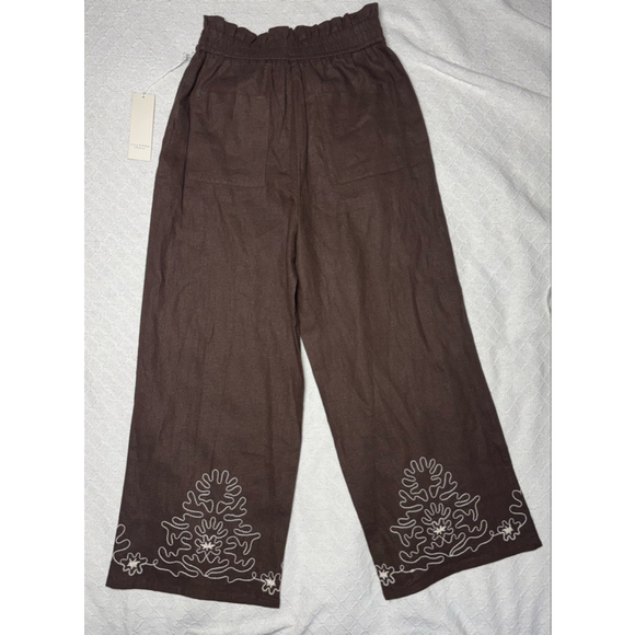 NWT Calypso St Barth Embroidered Brown Linen Blend Wide Leg Pants Size Small - Picture 3 of 7